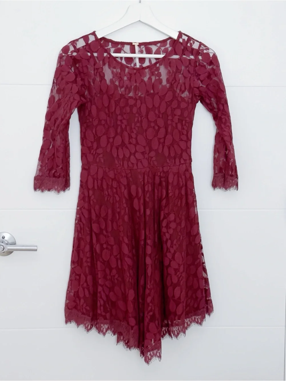Free People Fit-and-Flare Ballet Floral Lace Dress in Burgundy